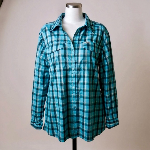 🆕Columbia Women's Silver Ridge Lite Long Sleeve Shirt, Turquoise Plaid, 1X - Picture 2 of 4